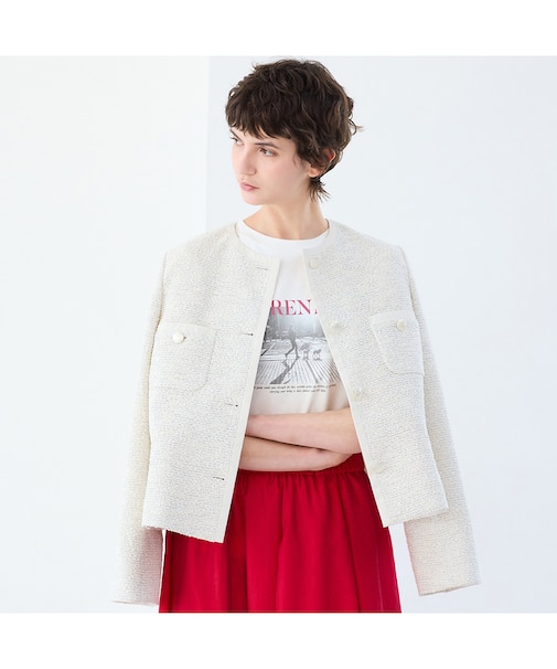 【S/M/Lサイズ】ツイードノーカラージャケット