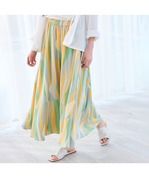 【洗える・S/M/Lサイズ】ジオメトリックプリント×チュールスカート