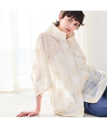 【セットアップ対応・洗える・S/M/Lサイズ】エンブロイダリーレースシャツ