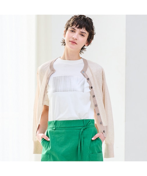 【吸湿・清涼感・洗える】シアーニットクルーカーディガン