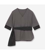 【洗える】サッシュベルト付きコンビカットソー