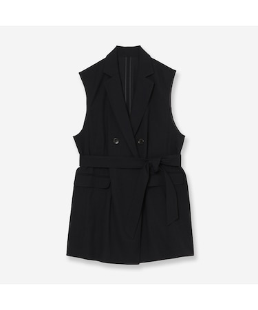 【セットアップ対応・洗える・ウエストリボン】ストレッチダブルジレ