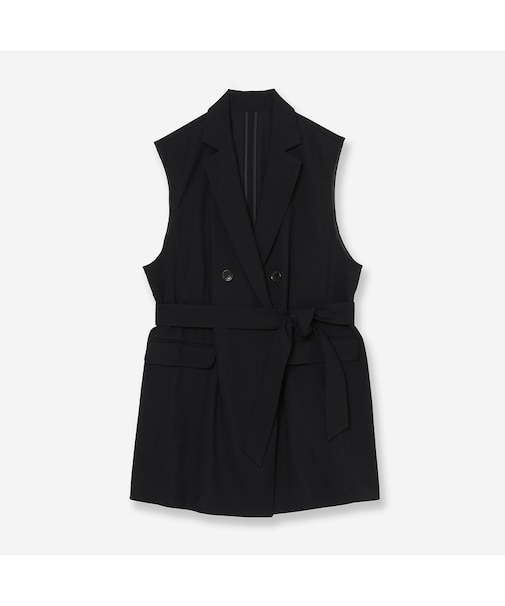 【セットアップ対応・洗える・ウエストリボン】ストレッチダブルジレ