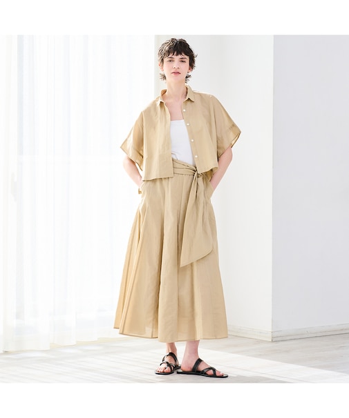 【セットアップ対応・洗える・S/M/Lサイズ】サッシュベルト付きタックスカート