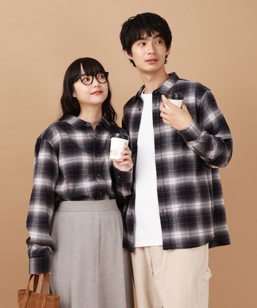 久遠×hxcyyd（エクシード） ダメージオンブレチェックシャツ