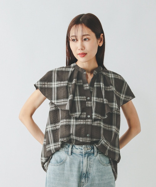 チェックフリルブラウスノースリーブ/498365