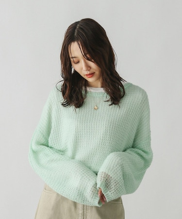 モヘヤタッチ透かし編みプルオーバー/長袖/579669
