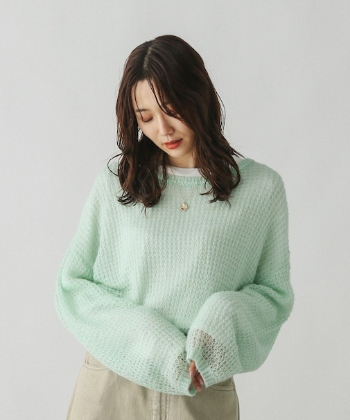 モヘヤタッチ透かし編みプルオーバー/長袖/579669
