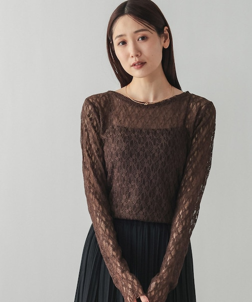 ストレッチ総レースプルオーバー長袖/580886