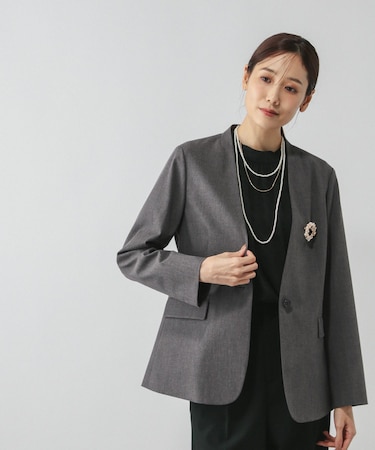  ウツクシルエットノーカラージャケット/581021