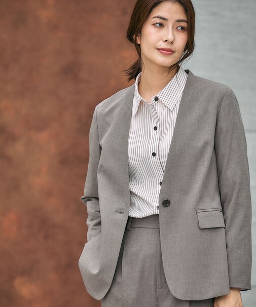  ウツクシルエットノーカラージャケット/581021