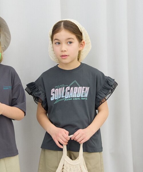 フリル袖 ブラック Tシャツ ピグメントアソートフリルTシャツ