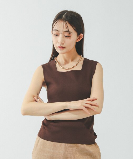 洗えるスクエアニットタンク/640404