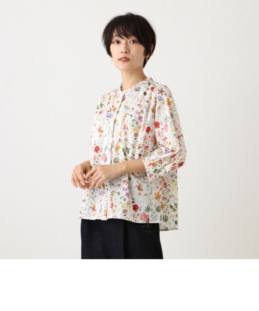 【WEB限定】Vネックフリルブラウス/リバティプリント