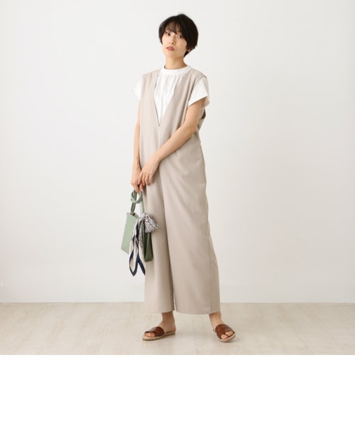 もっちりVネックワイドサロペット