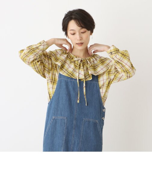 タータンチェック柄ラッフルブラウス