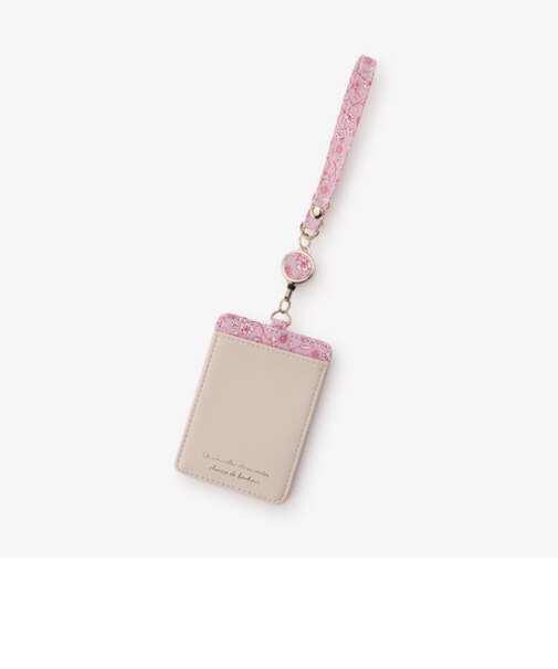 フラワープリントコードリール付きパスケース