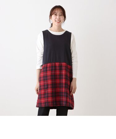 タータンチェック柄あったかチュニックエプロン