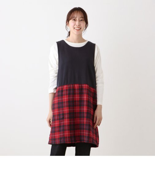 タータンチェック柄あったかチュニックエプロン