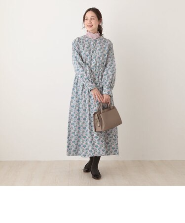 ノーカラーワンピース/リバティプリント