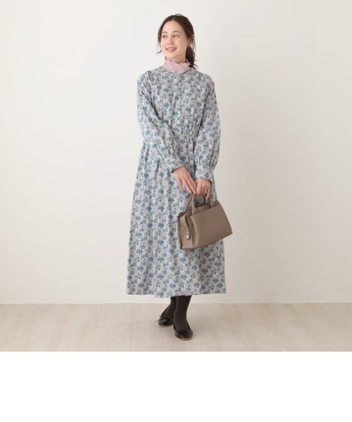 ノーカラーワンピース/リバティプリント
