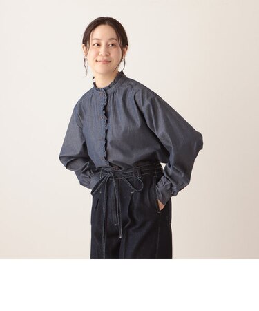 シャンブレーフリルシャツ