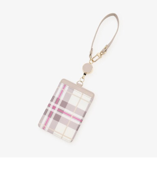 タータンチェック柄コードリール付きパスケース