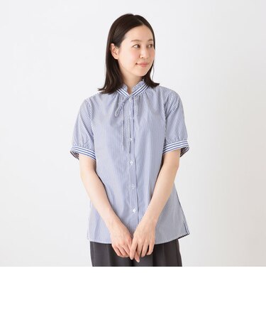 ストライプフリルブラウス