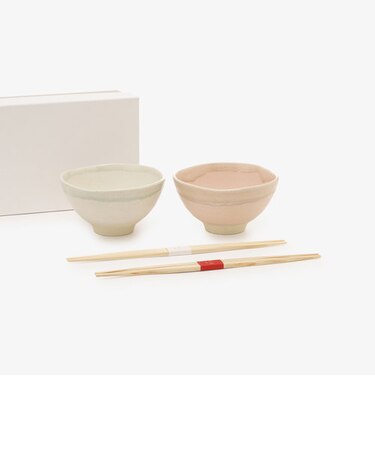 美濃焼くすみ茶碗&利休箸ペアセット