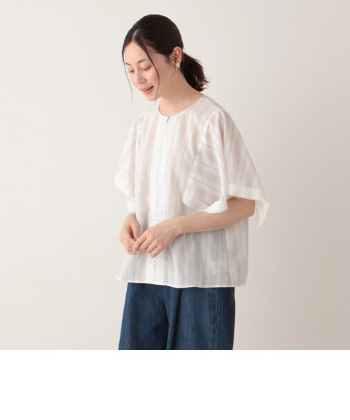ストライプコットンタッチレースブラウス