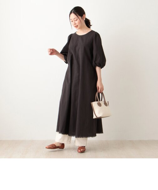 コットンリネンパフスリーブワンピース