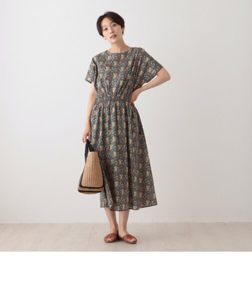 【WEB限定】ウエストシャーリングワンピース/リバティプリント