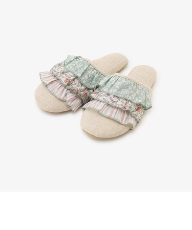 フラワーウォッシャブルキルトフリルルームシューズ