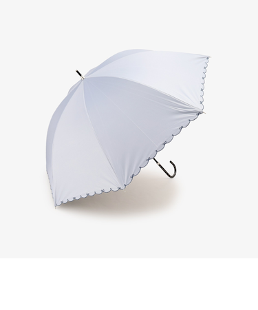 【UVカット率・遮光率100%生地使用】スカラップリボン刺繍晴雨兼用長傘 日傘