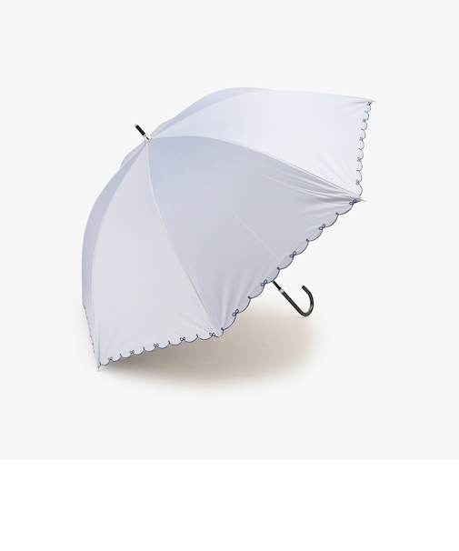 【UVカット率・遮光率100%生地使用】スカラップリボン刺繍晴雨兼用長傘 日傘