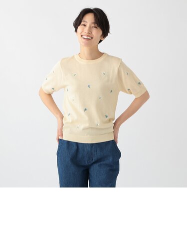 小花刺繍サマーニットプルオーバー