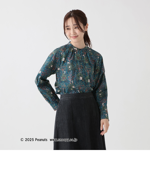 リバティのバンドカラーブラウス（タペストリー・ブラウン）期間限定