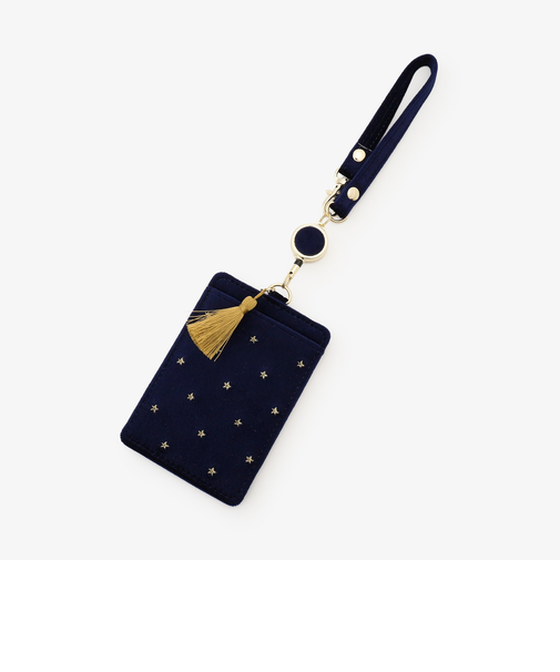 スター刺繍ベロアコードリール付きパスケース