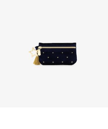 スター刺繍ベロアカラビナ付きマルチポーチ