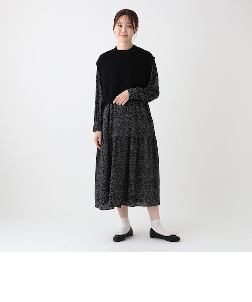 ニットベスト&フラワーワンピースセット