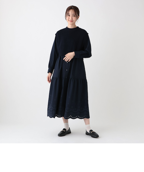 ニットベスト&スカラップ刺繍ワンピースセット｜アフタヌーン