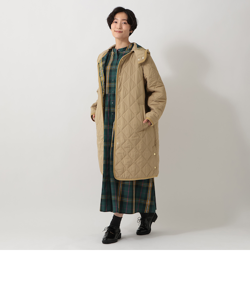 タータンチェック柄フード付きキルトロングコート/Afternoon Tea Original Tartans