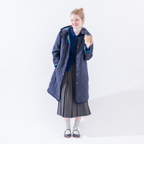 タータンチェック柄フード付きキルトロングコート/Afternoon Tea