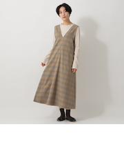 チェックVネックワンピース