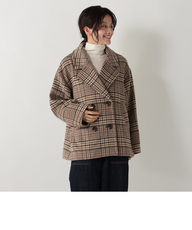 チェックシャギーPコート