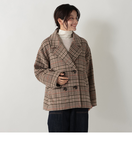 チェックシャギーPコート