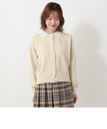 レース襟付きカーディガン