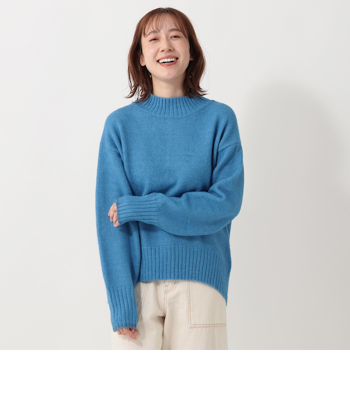 ふわもちニット袖口配色ハイネックプルオーバー