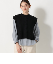 ケーブルニットベスト&ストライプブラウスセット