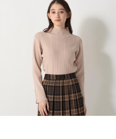 モックネックリブプルオーバー